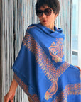 Vintage Turquoise Designer Embroidery Pashmina Shawl