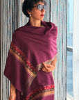 Vintage Plum Red Light Embroidery Pashmina Shawl