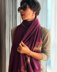 Vintage Plum Red Light Embroidery Pashmina Shawl