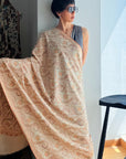 Châle pashmina brodé Jamawar blanc ivoire vintage