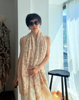 Vintage Ivory White Jamawar Embroidery Pashmina Shawl