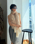 Vintage Ivory White Jamawar Embroidery Pashmina Shawl