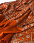 Vintage Heirloom Orange Silk Embroidery Pashmina Shawl with Exquisite Paisley Designs