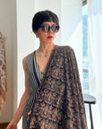 Vintage Black Jaal Silk Jamawar Embroidery Pashmina Shawl
