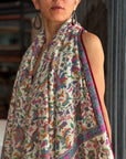 2.5 Yard White Floral Design Kani Pashmina Shawl