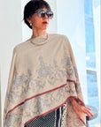 Beige Floral Design Embroidered Pashmina Shawl
