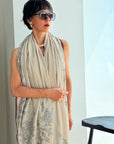 Beige Floral Design Embroidered Pashmina Shawl