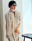 Beige Floral Design Embroidered Pashmina Shawl