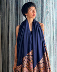 2.5 Yard Navy Paisley Design Pashmina Shawl