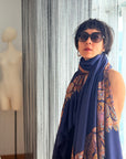 2.5 Yard Navy Paisley Design Pashmina Shawl