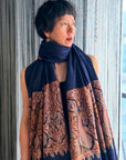 2.5 Yard Navy Paisley Design Pashmina Shawl