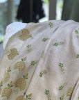 White Floral Design Embroidery Pashmina Shawl