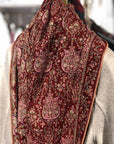 Maroon Silk Jamawar Embroider Pashmina Shawl
