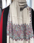 White Handspun Paisley Design Pashmina Shawl