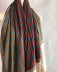 IKAT Embroidery Pashmina Shawl with Stripe Designs