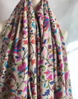White Floral Design Kani Pashmina Shawl