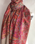 Beige Jamawar Embroidery Pashmina Shawl with Exquisite Paisley Designs