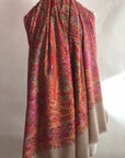 Beige Jamawar Embroidery Pashmina Shawl with Exquisite Paisley Designs