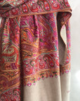 Beige Jamawar Embroidery Pashmina Shawl with Exquisite Paisley Designs