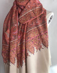 White Jamawar Embroidery Pashmina Shawl with Exquisite Mandala Floral Designs