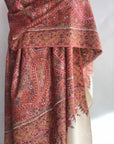 White Jamawar Embroidery Pashmina Shawl with Exquisite Mandala Floral Designs