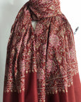 Maroon Silk Jamawar Embroider Pashmina Shawl