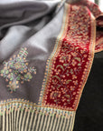 Gray Patchwork Buti Embroidery Pashmina Shawl