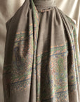 Elegant Gray Paisley Embroidery Pashmina Shawl
