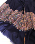 Navy Paisley Design Pashmina Shawl with Intricate Embroidery