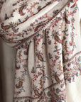 White Silk Sozni Jamawar Pashmina Shawl