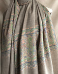 Elegant Gray Paisley Embroidery Pashmina Shawl