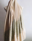 Natural White Embroidered Pashmina Shawl with Intricate Floral Designs