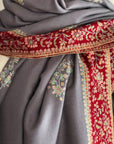 Gray Patchwork Buti Embroidery Pashmina Shawl