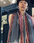 Gray Patchwork Buti Embroidery Pashmina Shawl