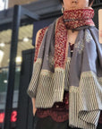 Gray Patchwork Buti Embroidery Pashmina Shawl