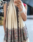 White Handspun Paisley Design Pashmina Shawl