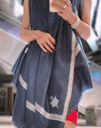 Prussian Blue Hashidar Embroidery Pashmina Shawl