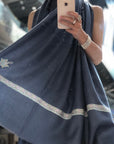 Prussian Blue Hashidar Embroidery Pashmina Shawl