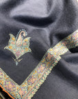 Prussian Blue Hashidar Embroidery Pashmina Shawl