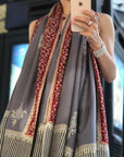 Gray Patchwork Buti Embroidery Pashmina Shawl