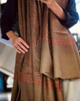 Dark Camel Silk Embroidery Pashmina Shawl
