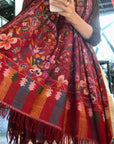 Maroon Floral Design Kani Pashmina Shawl