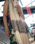 White Handspun Paisley Design Pashmina Shawl