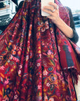 Maroon Floral Design Kani Pashmina Shawl