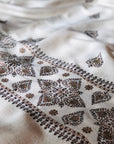 White Silk Embroidery Pashmina Shawl