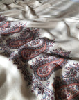 White Paisley Design Embroidery Pashmina Shawl