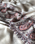 White Paisley Design Embroidery Pashmina Shawl