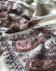 White Paisley Design Embroidery Pashmina Shawl