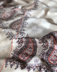 White Paisley Design Embroidery Pashmina Shawl