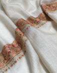 White Dhoordar Embroidery Pashmina Shawl